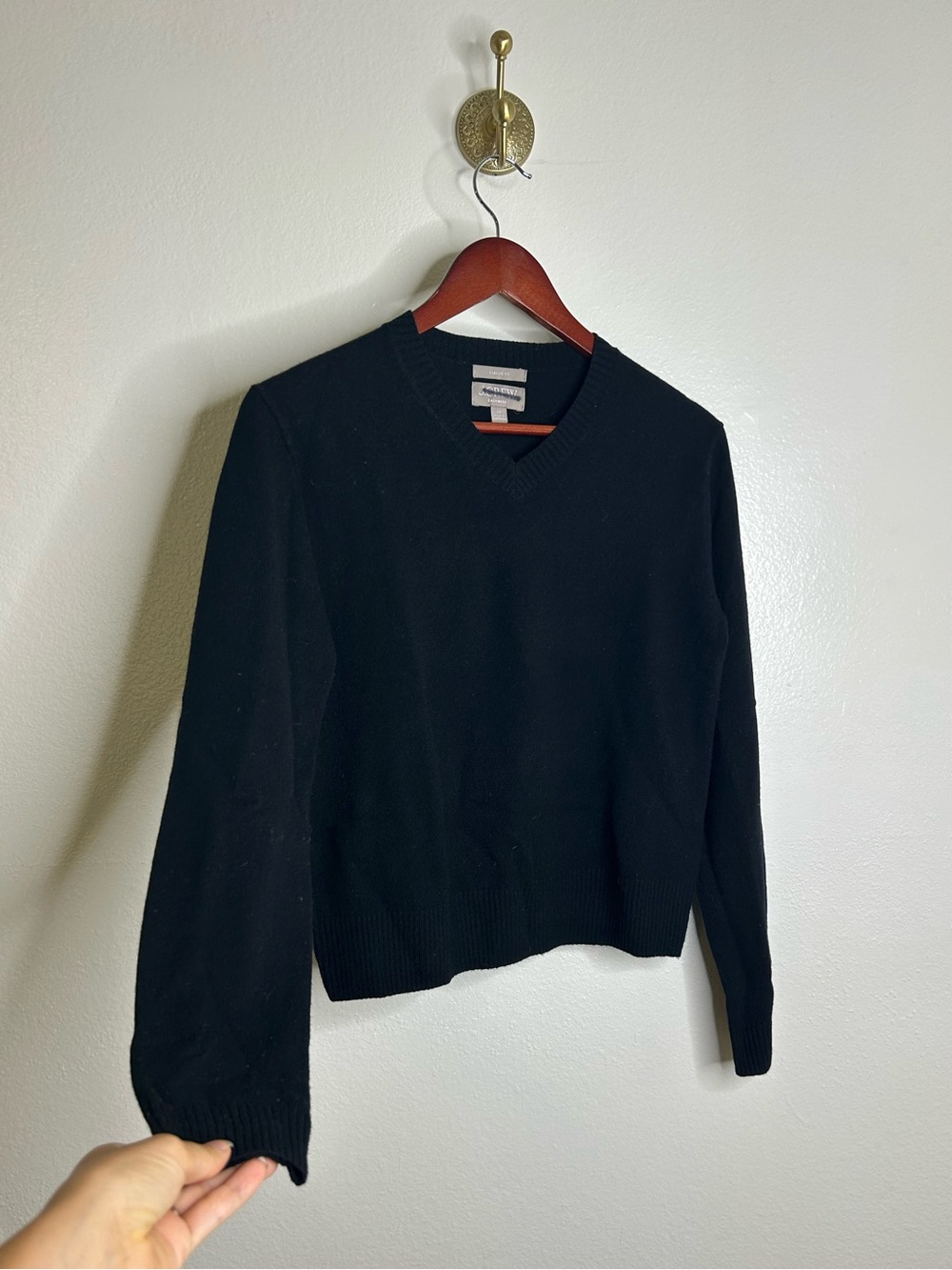 J. Crew 100% Cashmere High V - Neck Black Lightweight Sweater